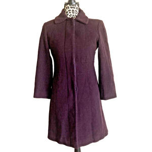 VTG Anne Klein Dress Coat Women Sz 2P Fitted Hidden Buttons Collar Purple Wool